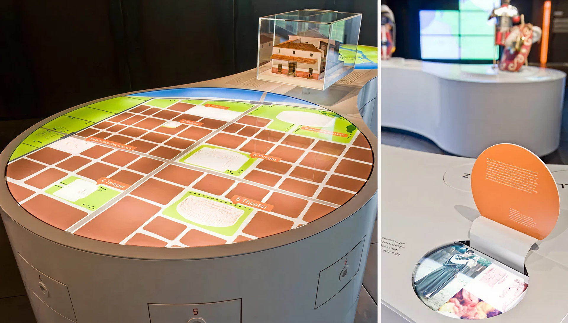 rundes Tischpodest mit leuchtender Grafik