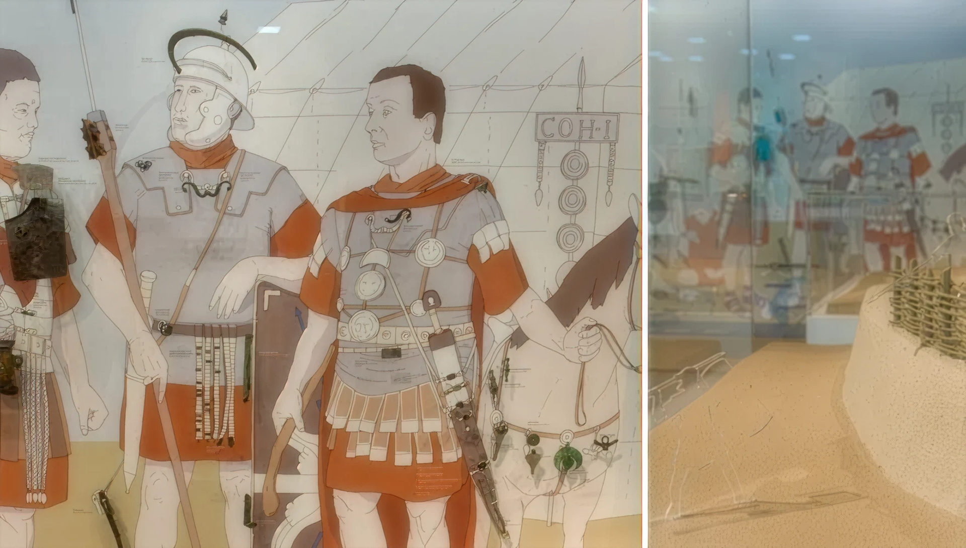 bunte Illustrationen auf denen Römer zu erkennen sind