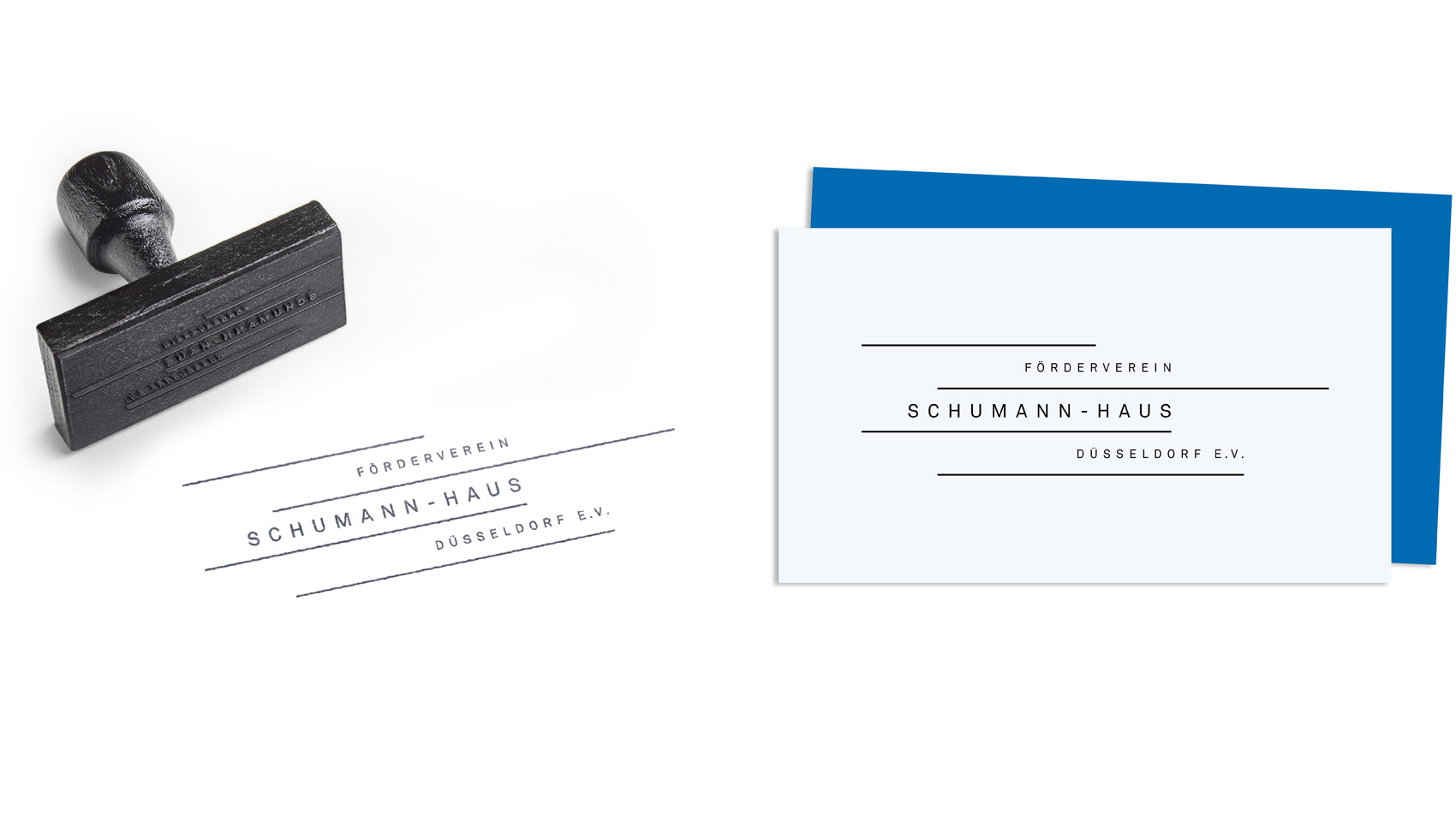 Stempel und Visitenkarte des Fördervereins Schumann-Haus Düsseldorf E. V.