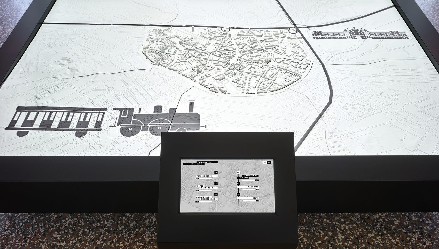 Detailansicht des interaktiven Ausstellungsmöbel