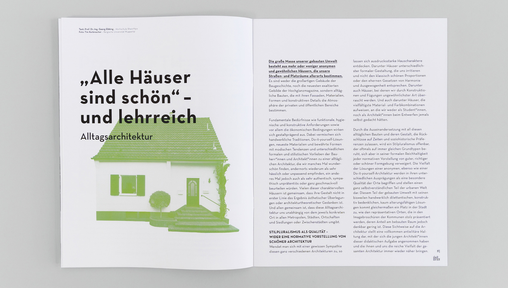 Aufgeschlagene Doppelseite der Broschüre "Feel the House"