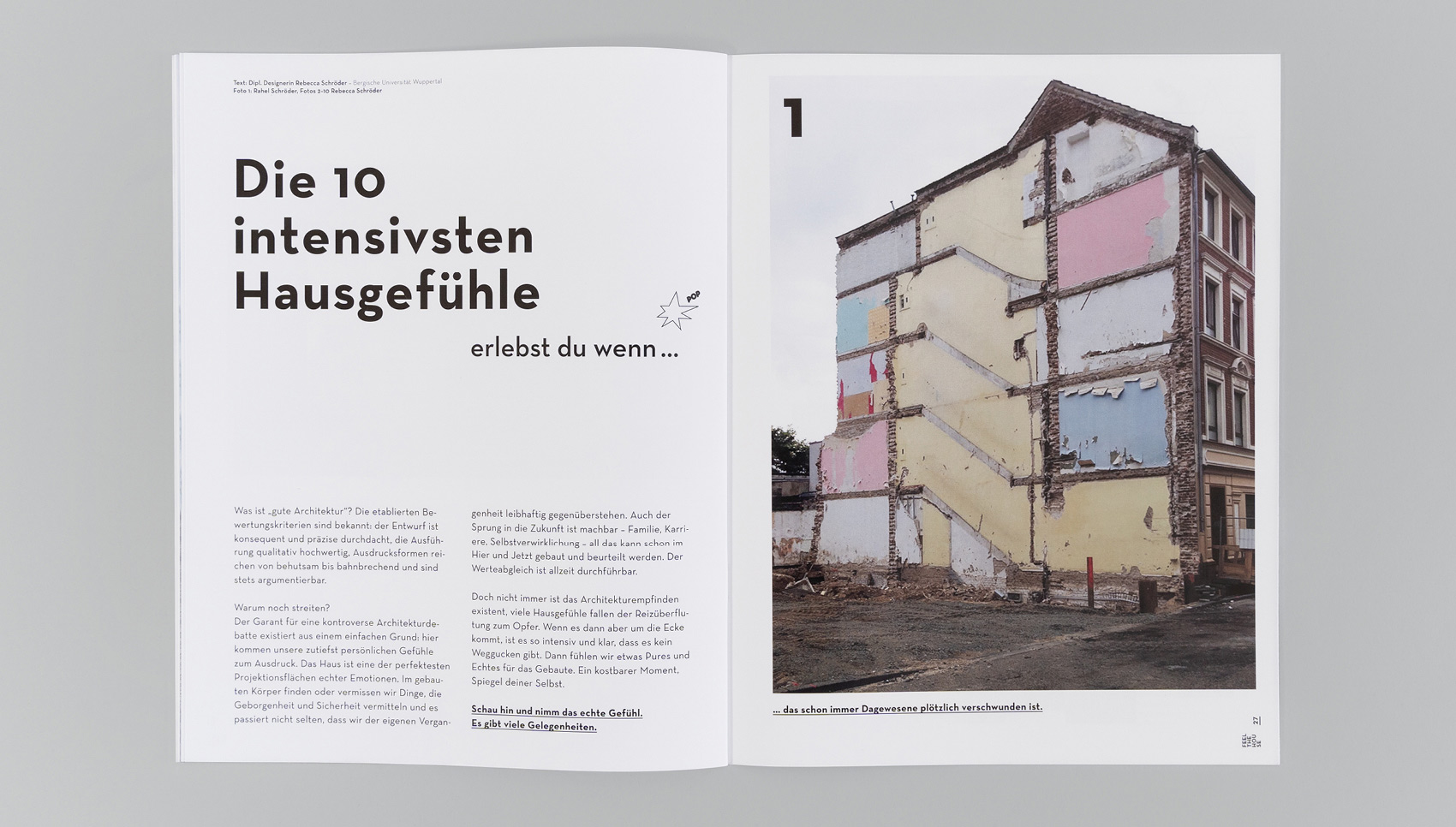 Aufgeschlagene Doppelseite der Broschüre "Feel the House"