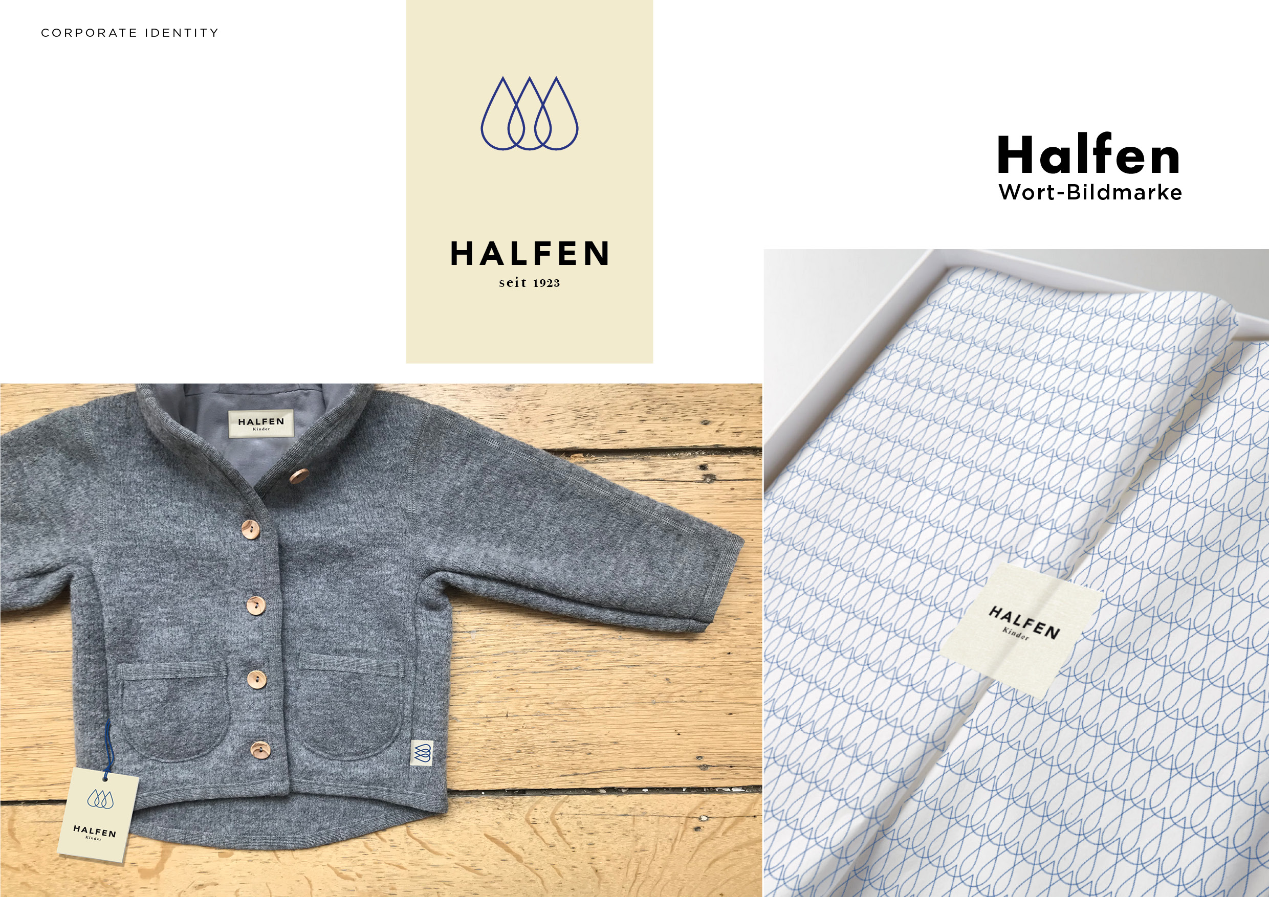 Darstellung mit Wortbildmarke und zwei Fotografien mit der Anwendung des Logos