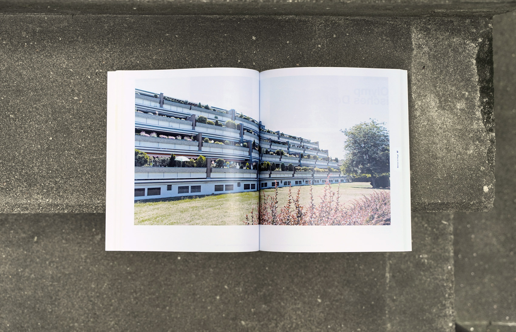 Doppelseitenansicht des Buches mit größflächiger Fotografie