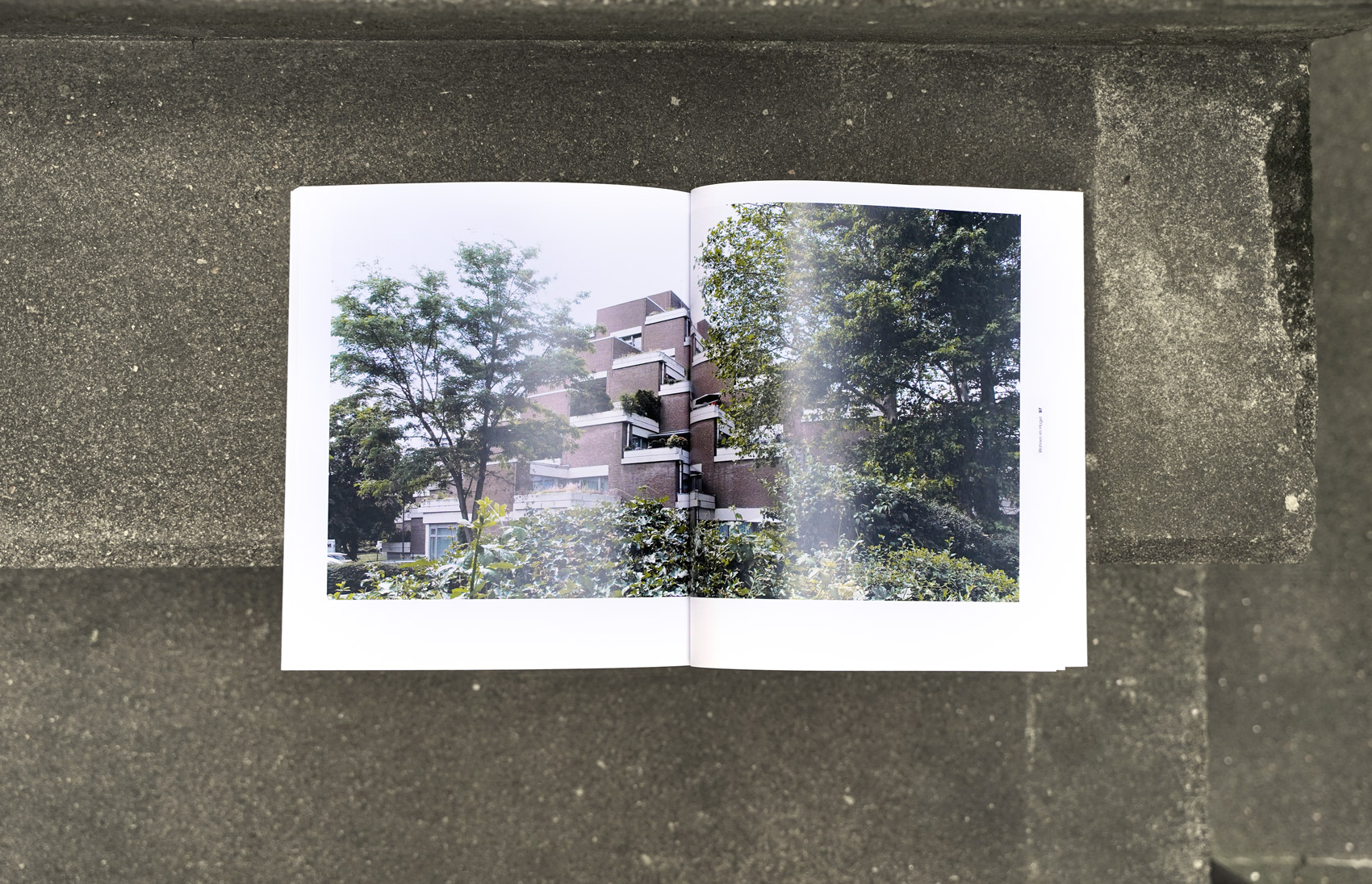 Doppelseitenansicht des Buches mit größflächiger Fotografie