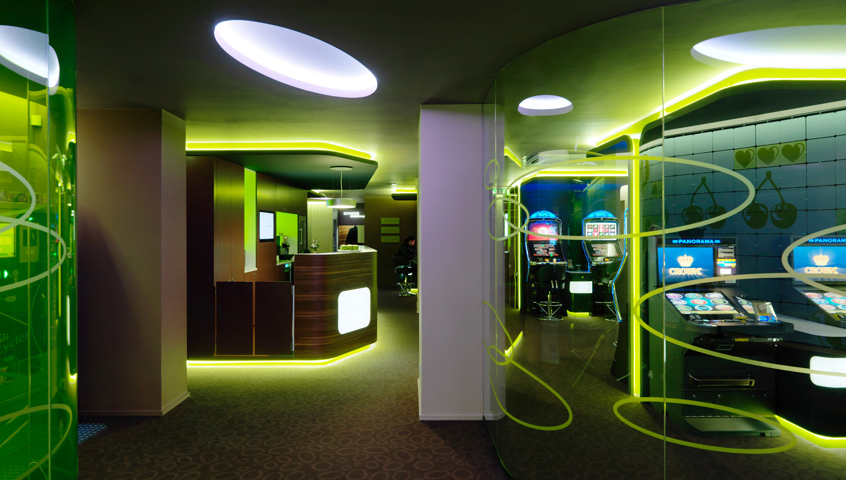 Ansicht des Eingangsbereiches mit umgesetzten Corporate Interiors