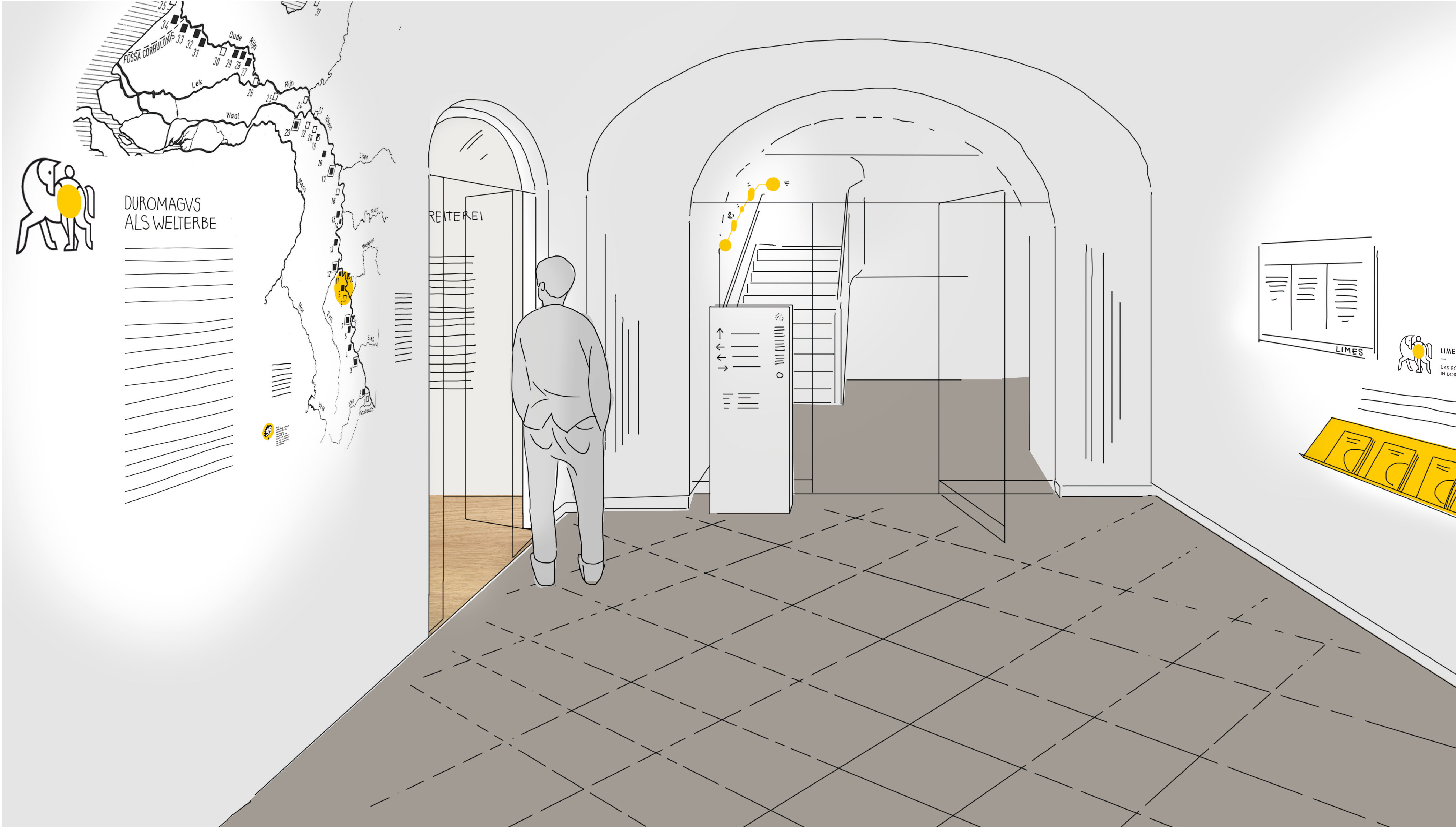 Skizze Ausstellungsraum mit Ausstellungsgrafiken