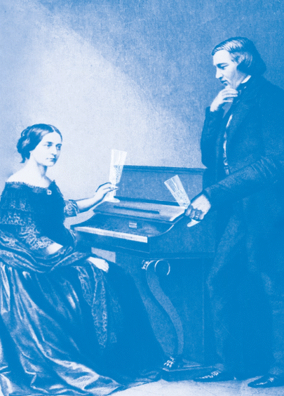 Animiertes Bild von Clara und Robert Schumann, die mit Sekt anstoßen