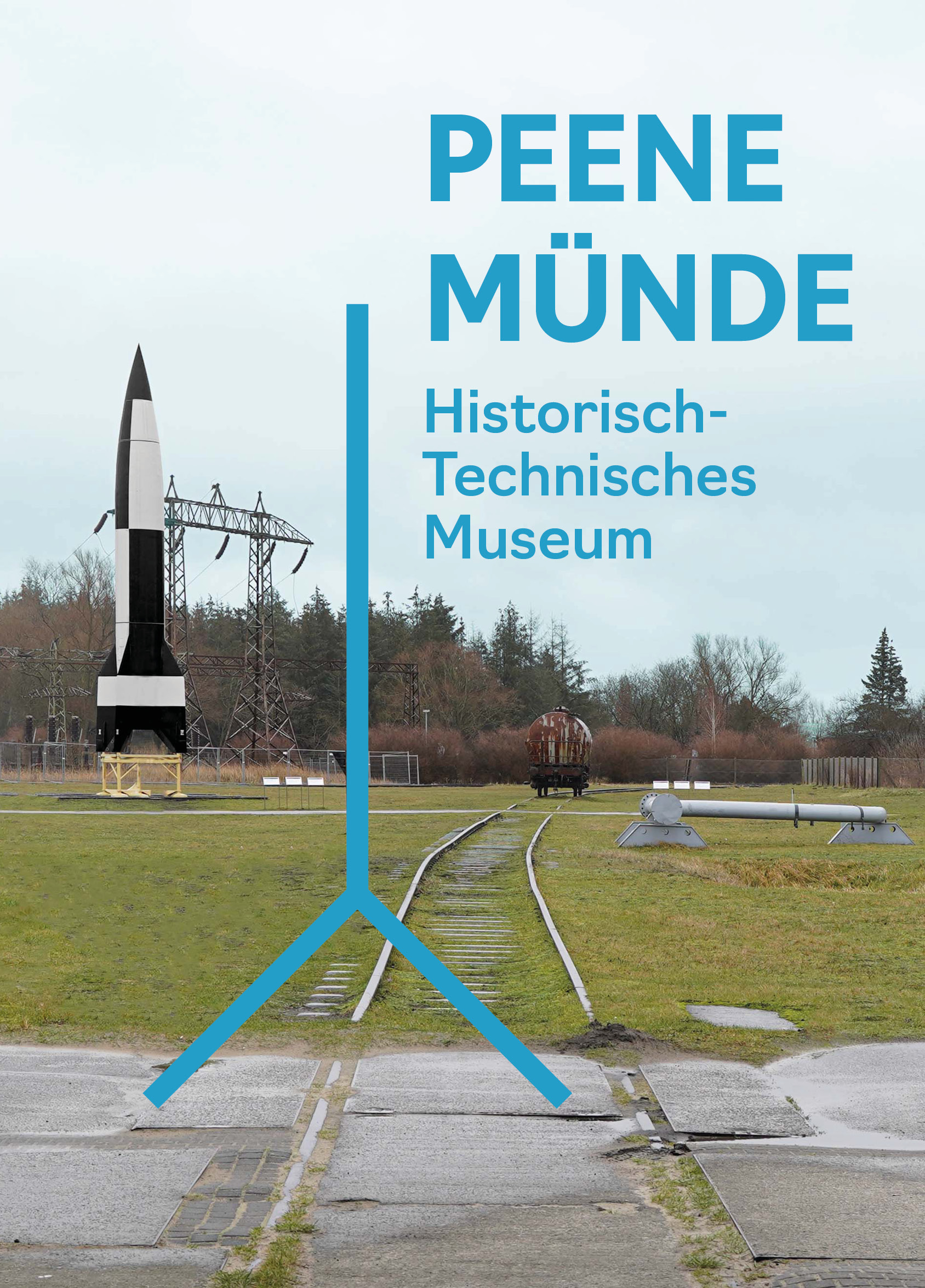 Titelbild "Peenemünde" Foto vom Gelände mit großer Rakete im Hintergrund
