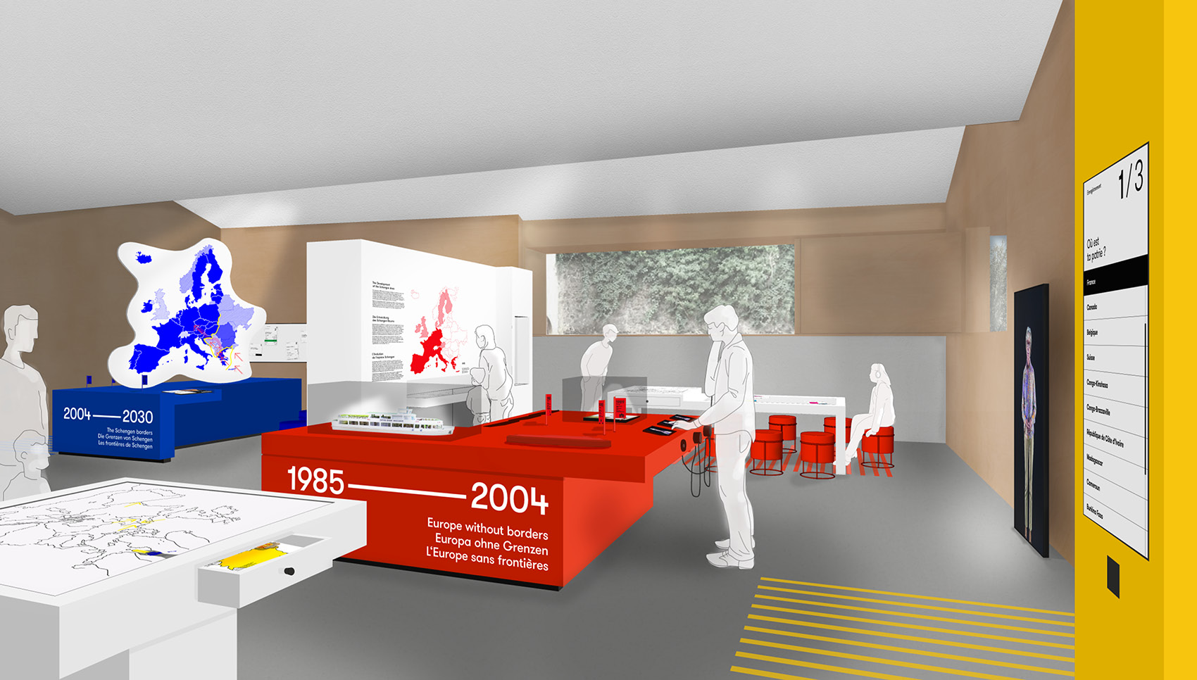 Einblick in die Ausstellung mit verschiedenen Themeninseln