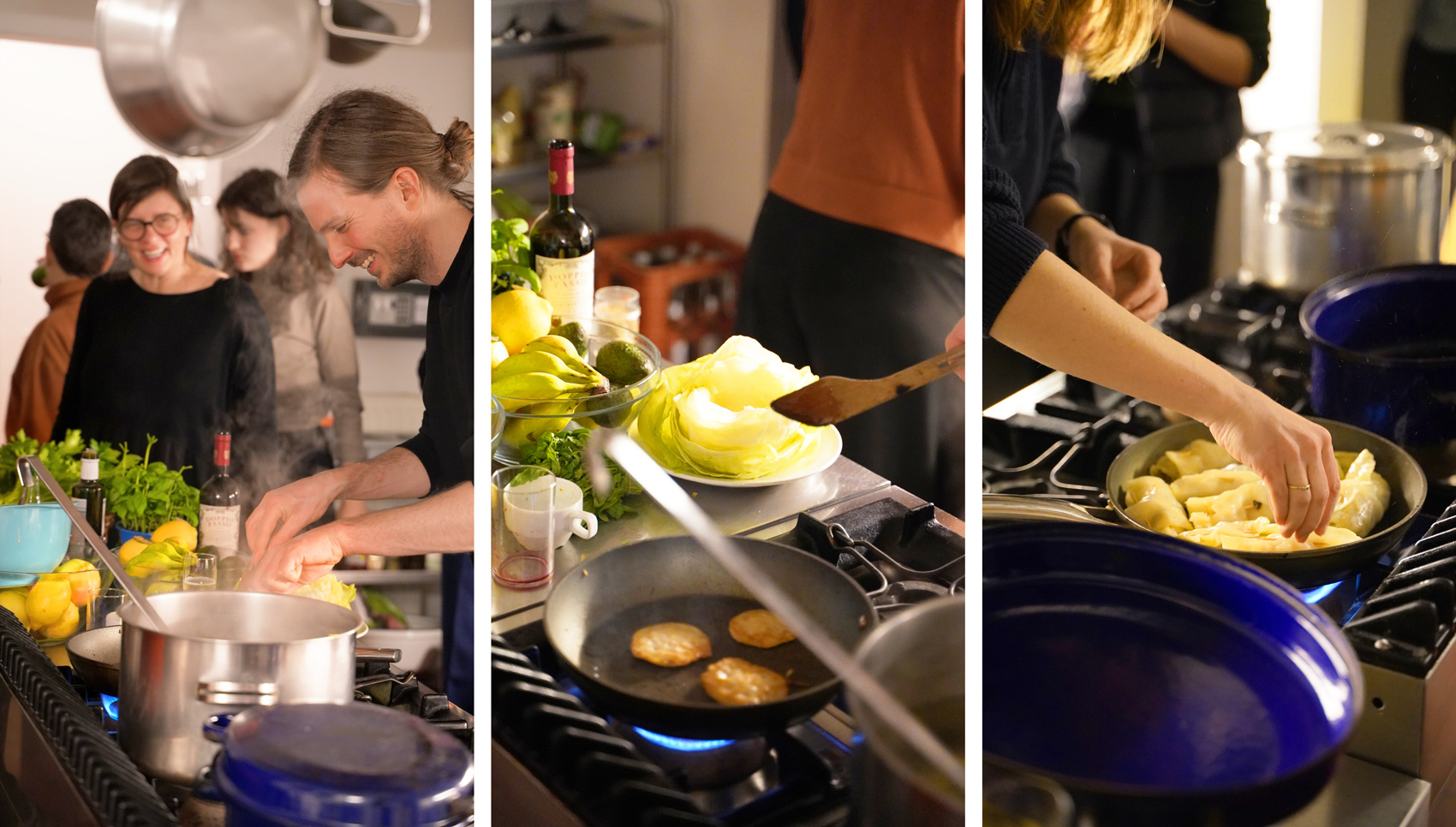 Detailbilder vom Kochen und anrichten der Teller.