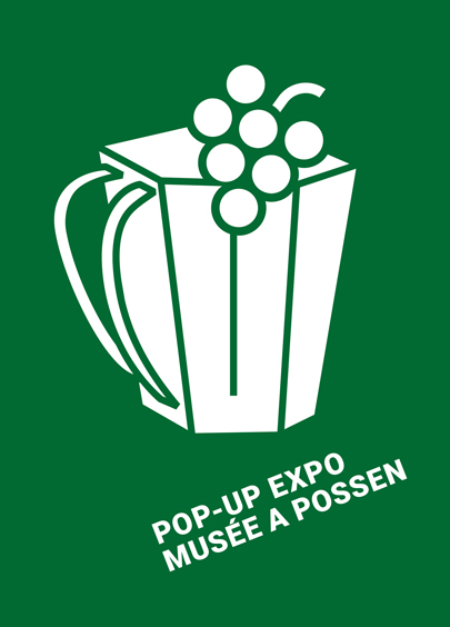 Titelbild Pop-Up Expo Musée a Possen in Form eines Icons auf grünem Hintergrund